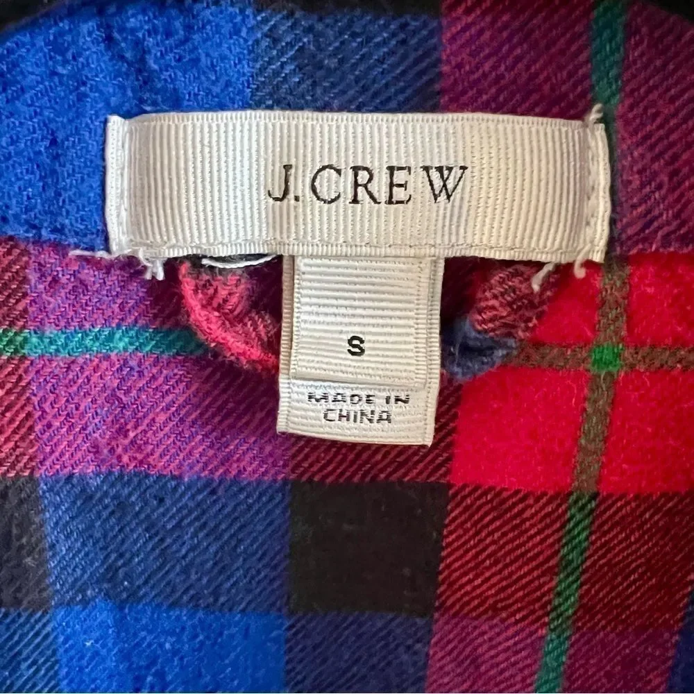 3/$50 J Crew Plaid Vintage Red Blue Cotton Button Down Flannel Shirt Tunic Small